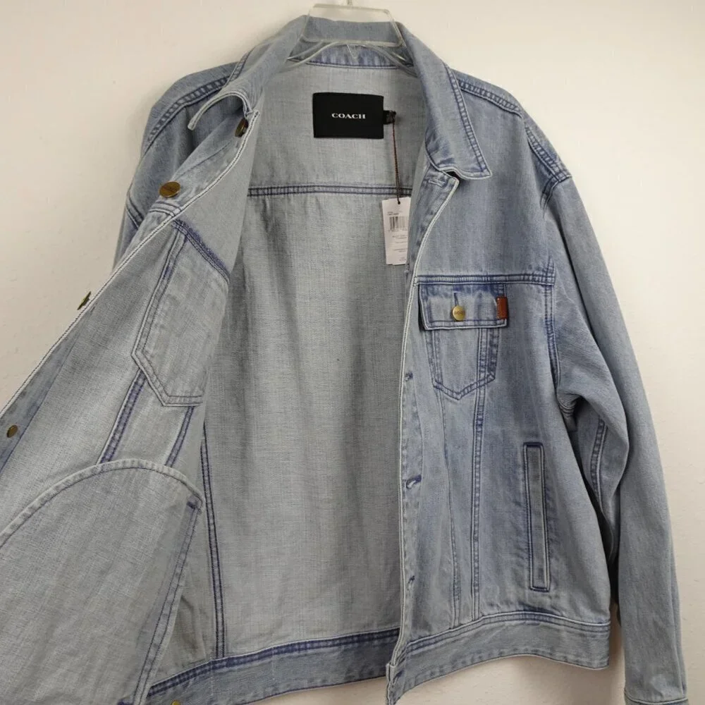 Coach Jean Jacket Men's Size XL Blue Novelty Denim Jacket Cotton Big Logo